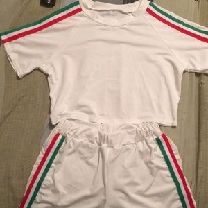 A ROMWE white crop top and short set